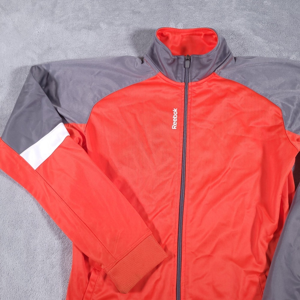 Reebok Track Jacket Kids XL Orange Gray Full Zip Long Sleeve Boys Youth